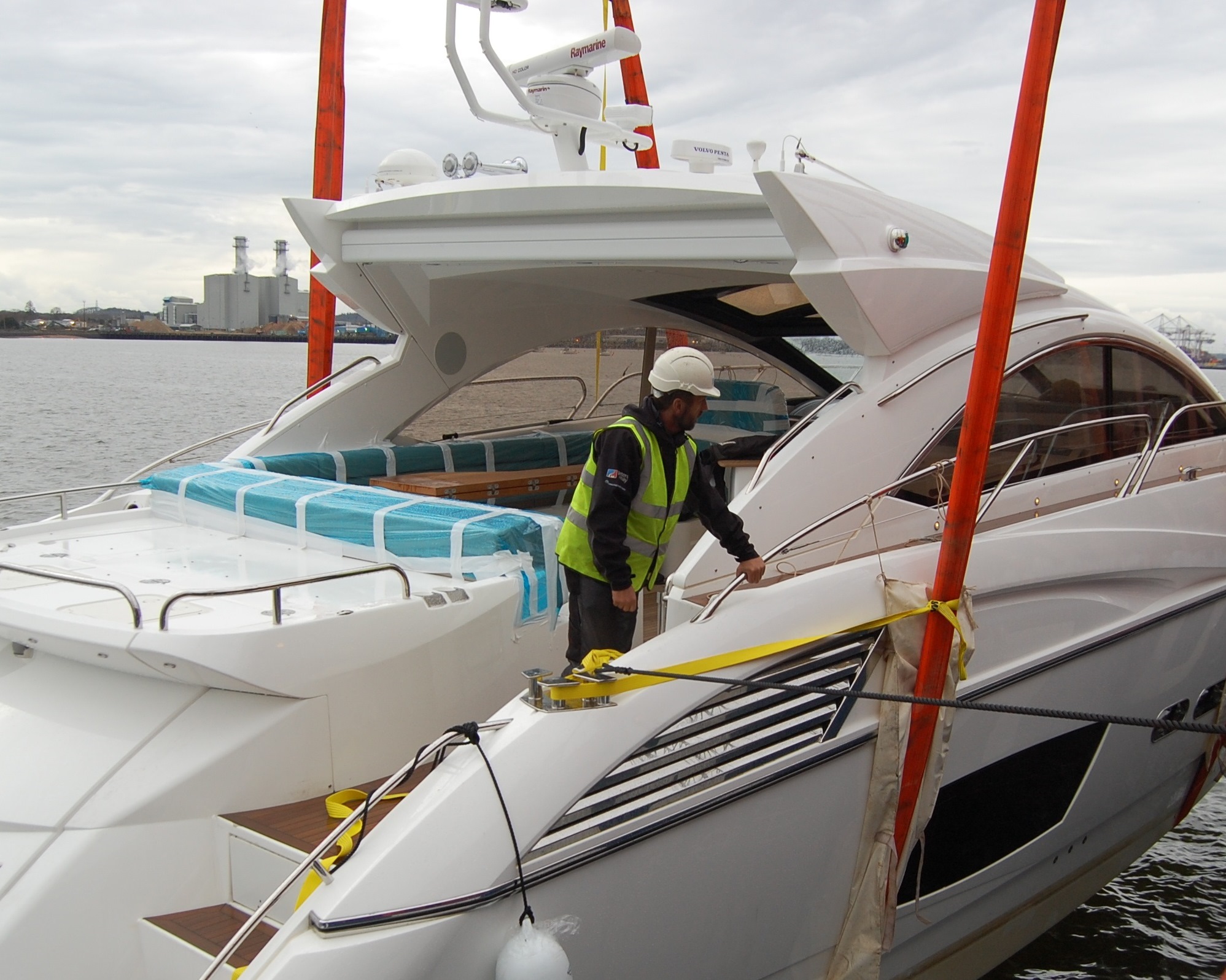 Marine survey and haul out being completed on a motor yacht