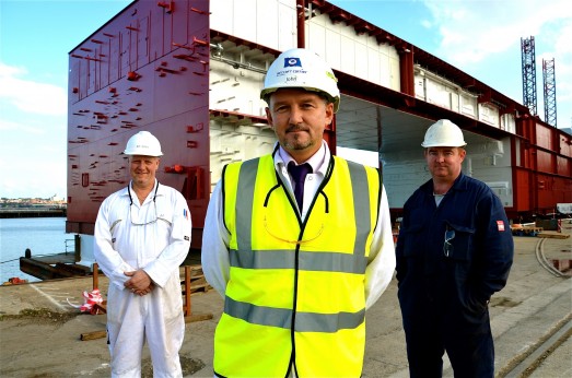 Pictured are Cammell Laird's head of construction Jeff Jones, project director John Drummond and steelwork supervisor Joe Dawber.