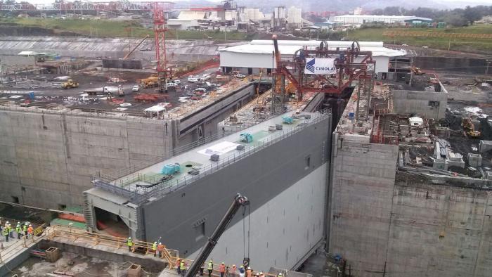 The Panama Canal expansion program is gathering pace with the arrival of the massive new lock gates. Photo courtesy ACP
