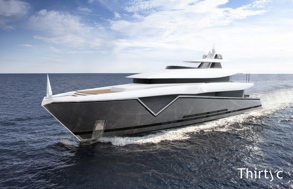 ThirtyC has revealed its dramatic looking exterior for its 50M yacht ‘MAKO’