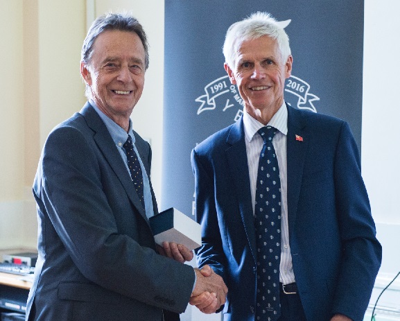 Mike Andrews (left) being presented with his award by Sir Alan Massey. Photo by Kirk Schwarz - www.kirkschwarz.co.uk