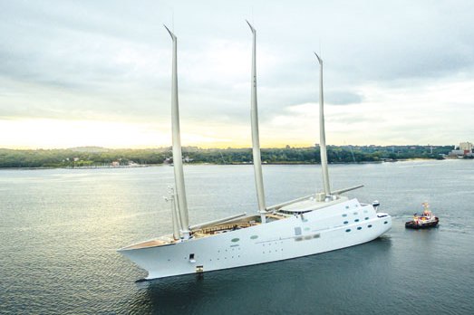 Sailing Yacht A proudly displaying her giant masts by Magma Structures