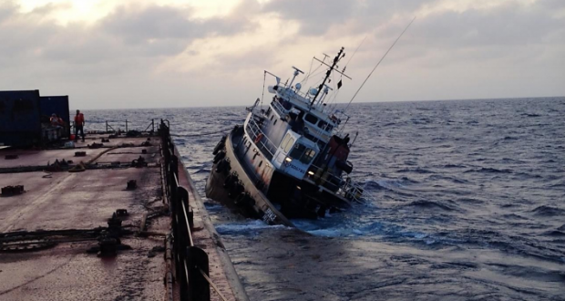 Photo taken by a Spence crew member and provided by the Coast Guard of the listing vessel