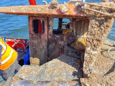 The recovered Nicola Faith fishing boat