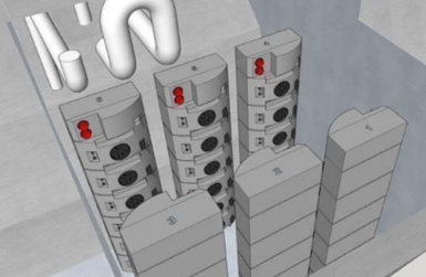 Six stacks of battery modules in one of the battery rooms. Illustration: The battery contractor